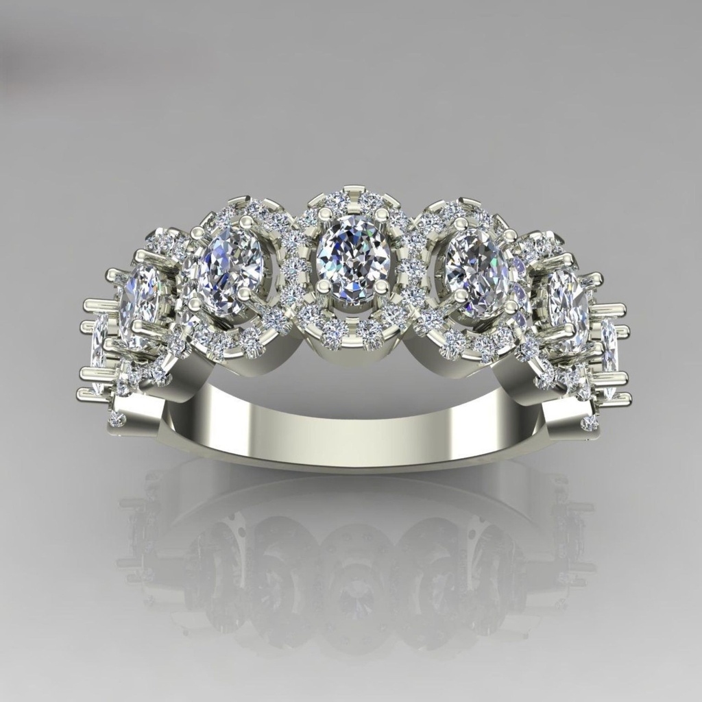 Oval Cut Diamond Half Eternity Halo Wedding Band For Women