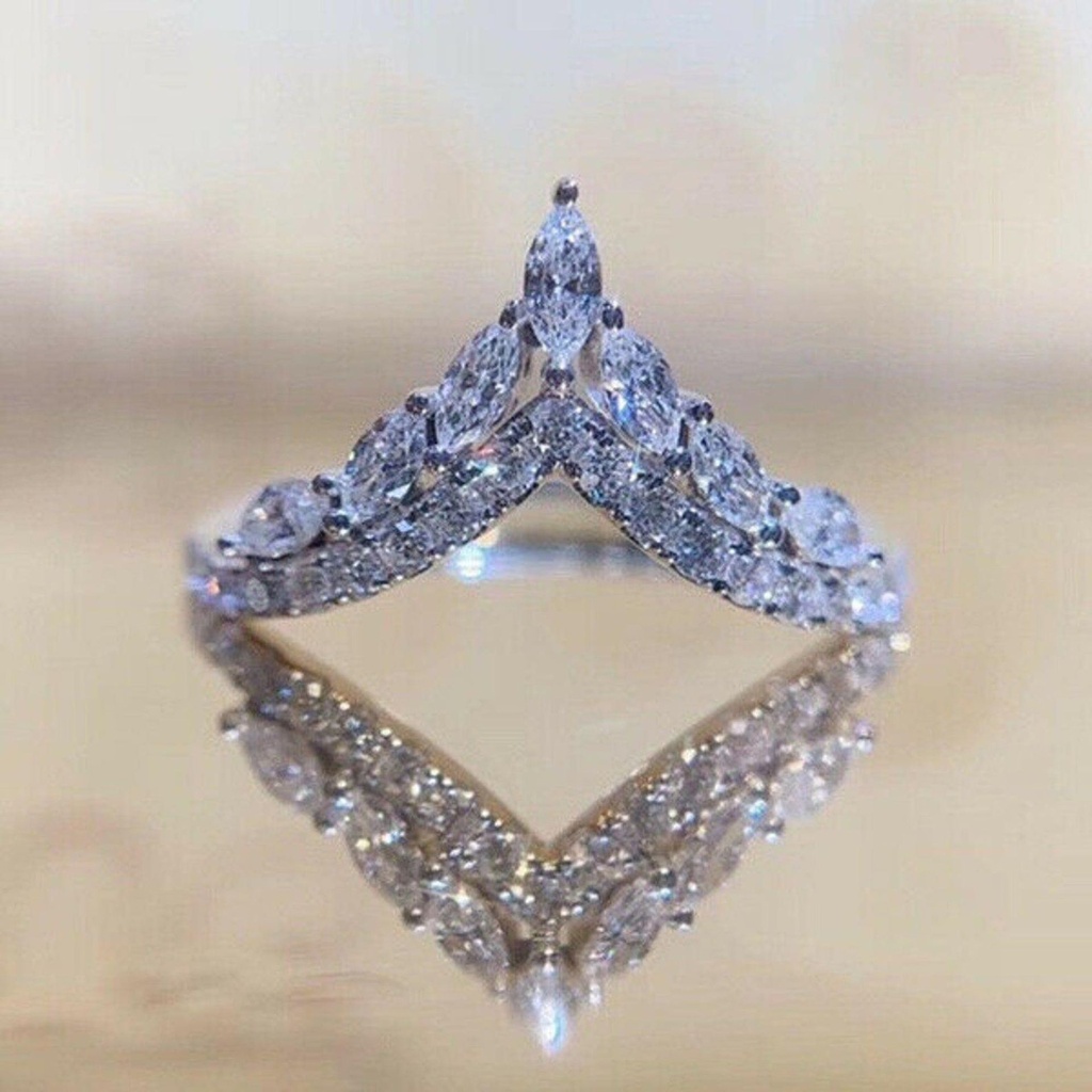  Marquise And Round Cut Diamond V Shape Wedding Ring For Women