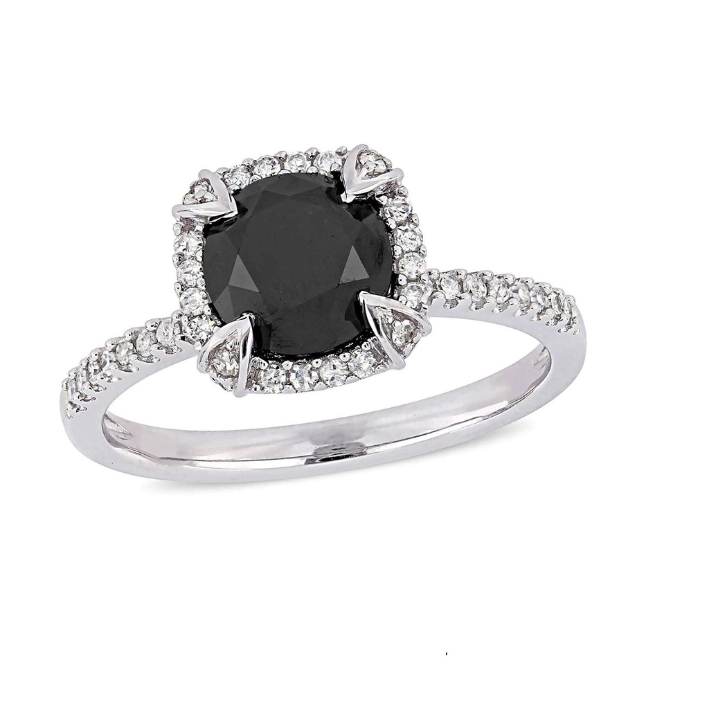 Black Round Cut Diamond Hidden Halo Engagement Ring For Women