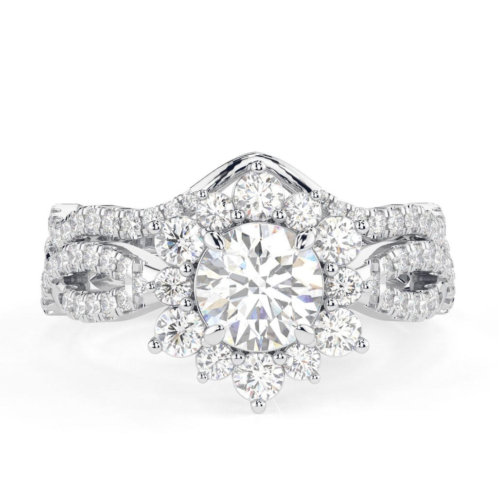Round Cut Diamond Floral Style Twisted Bridal Set Ring for Women