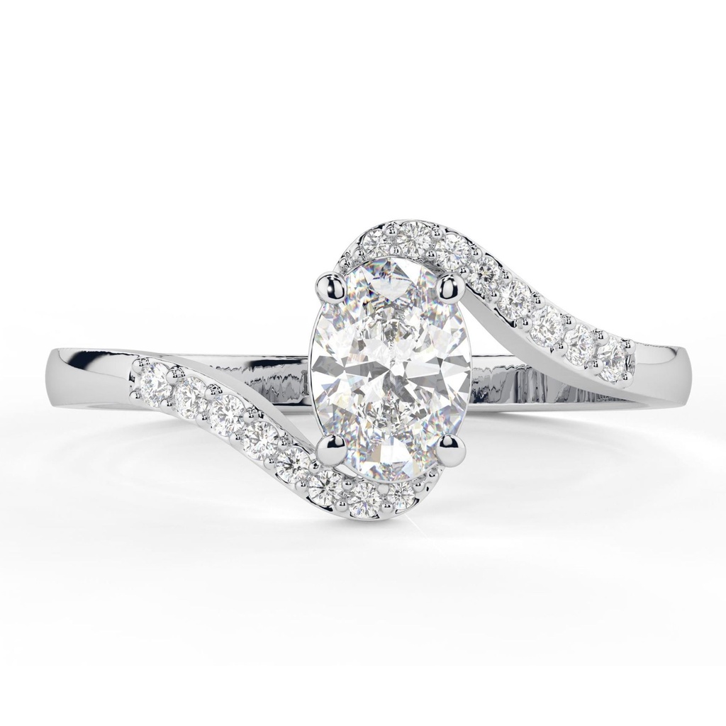 Oval Cut Diamond Solitaire With Accents Unique Engagement Ring for Women