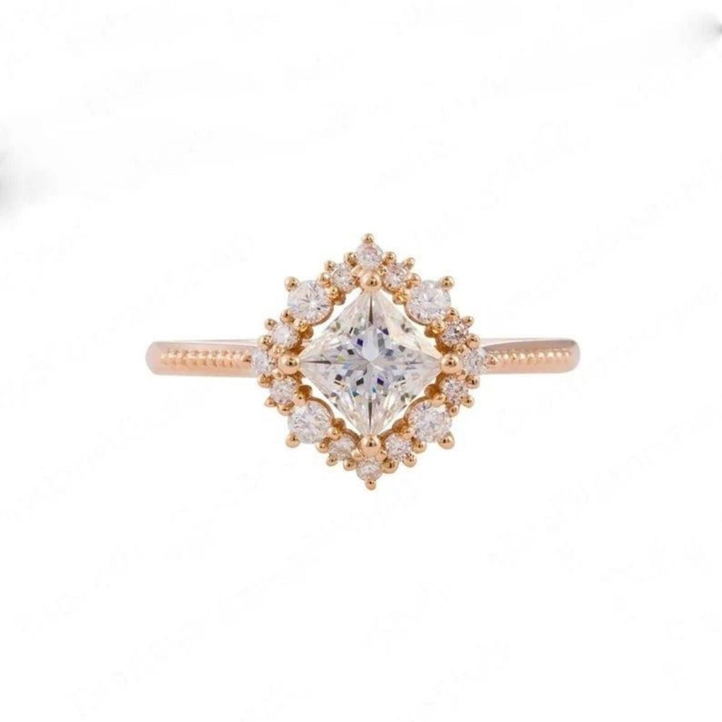  Princess Cut Diamond Halo Unique Style Anniversary Ring for Women