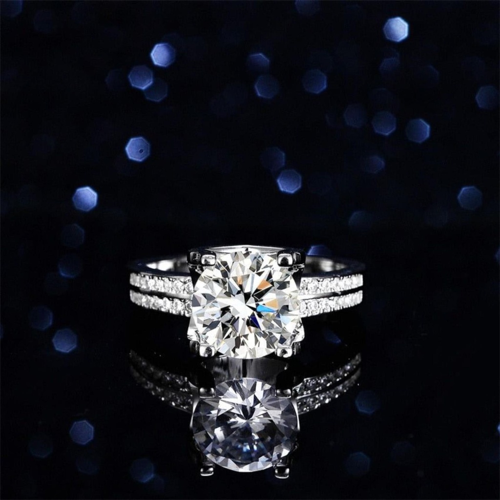 Round Cut Diamond Double Row Solitaire With Accents Engagement Ring for Women