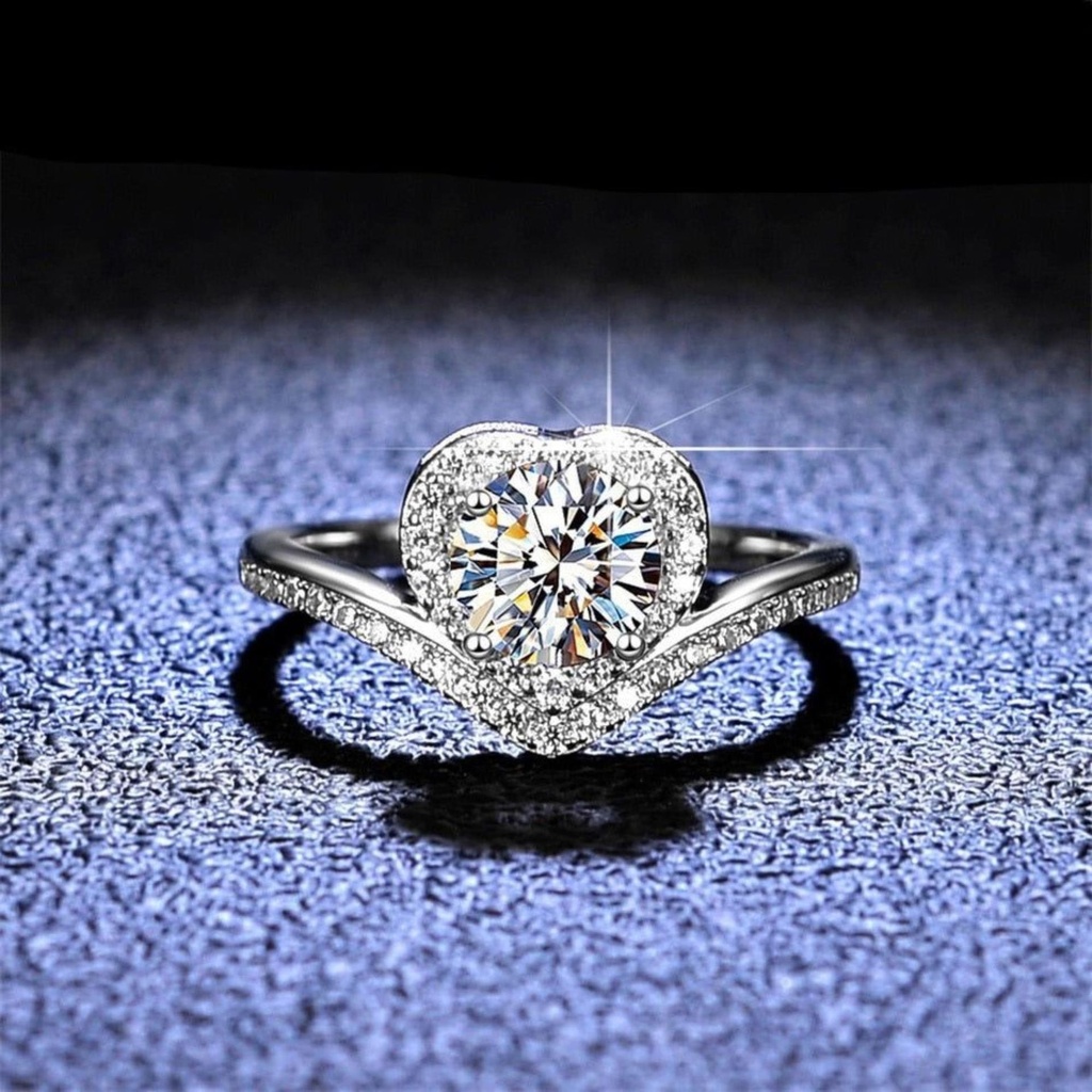 Round Cut Diamond Halo Heart Shape Unique Style Valentine Special Ring for Women
