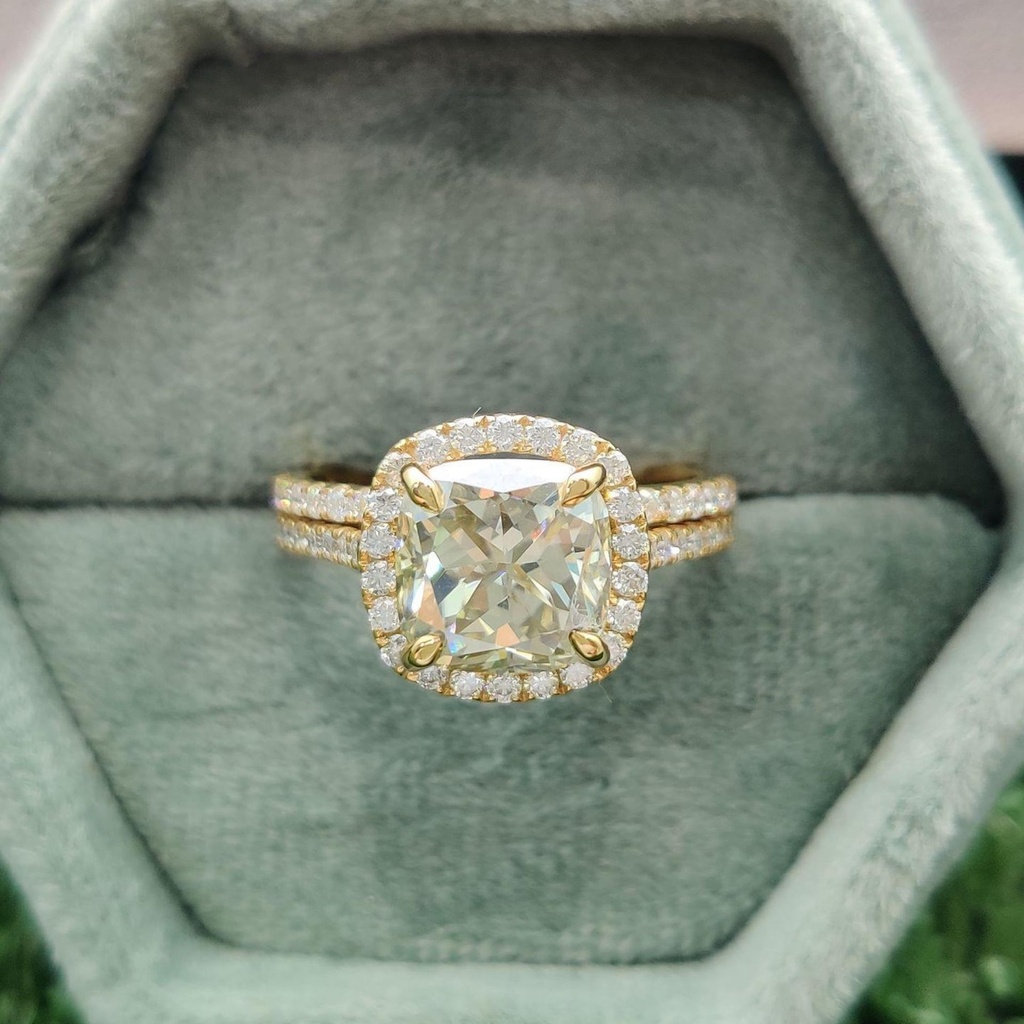  Cushion Cut Diamond Halo With Accents Bridal Set Ring For Women