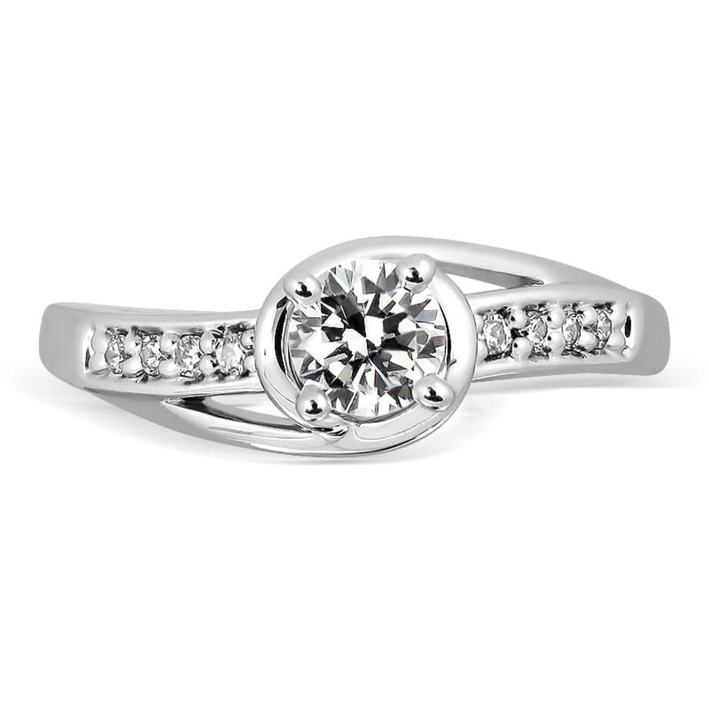 Round Cut Diamond Solitaire With Accents Twisted Engagement Ring For Women