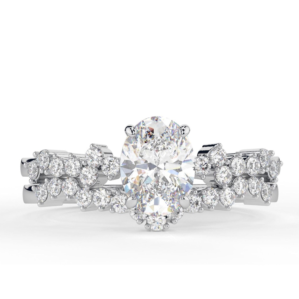 1.00 CT Oval Cut Diamond Heavy Solitaire With Accents Bridal Set Ring for Women
