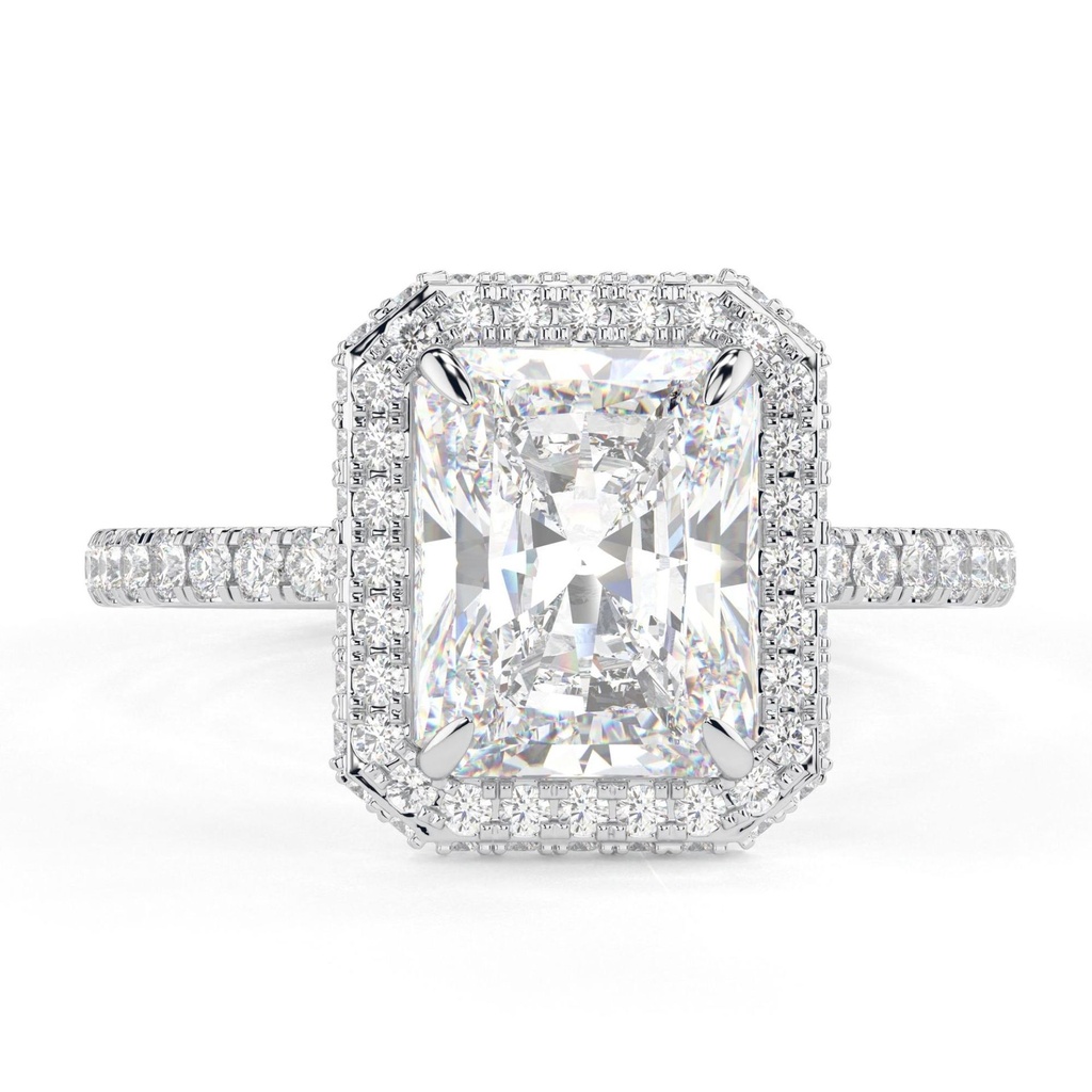 2.00 CT Radiant Cut Diamond Hidden Halo With Accents Engagement Ring For Women