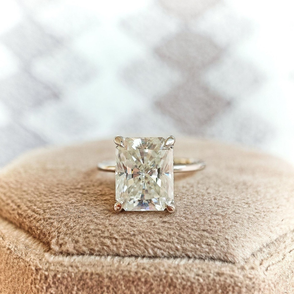 Radiant Cut Diamond Hidden Halo Engagement Ring for Women