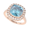 Blue Cushion Cut Diamond Halo With Accents Engagement Ring for Women Ring