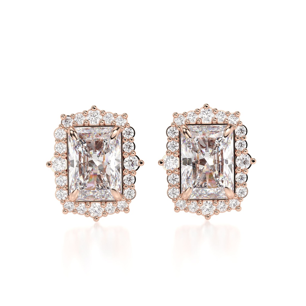 Radiant Cut Diamond Halo Style Stud Earrings For Women