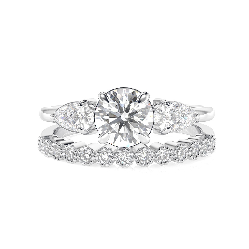 Round Cut Diamond 3 Stone Bridal Set Ring For Women