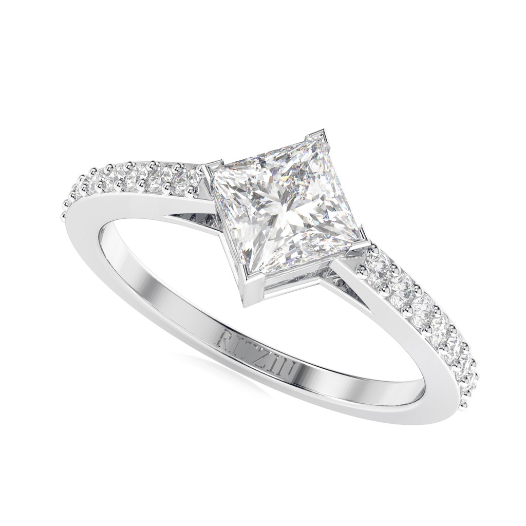 Princess Cut Diamond Solitaire With Accents Engagement Ring for Women