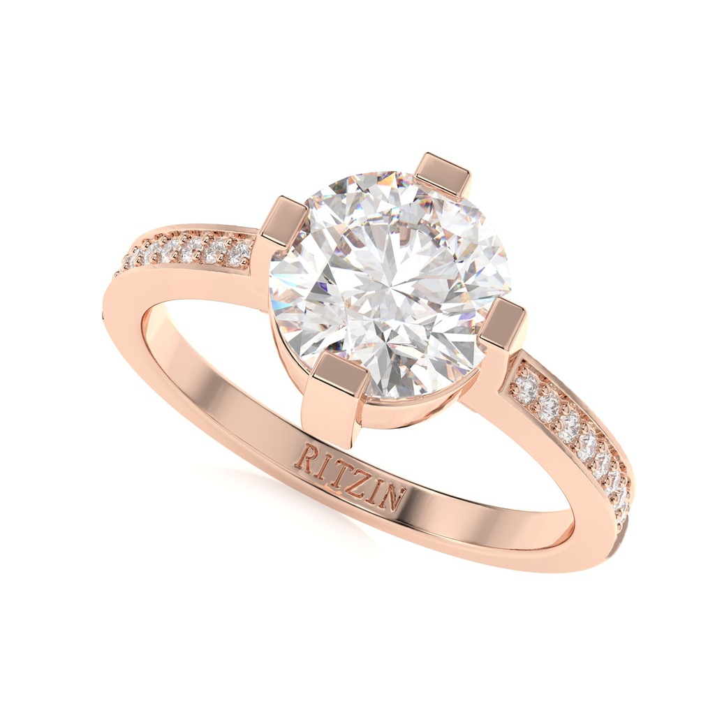 Round Cut Diamond Solitaire With Accents Engagement Ring for Women