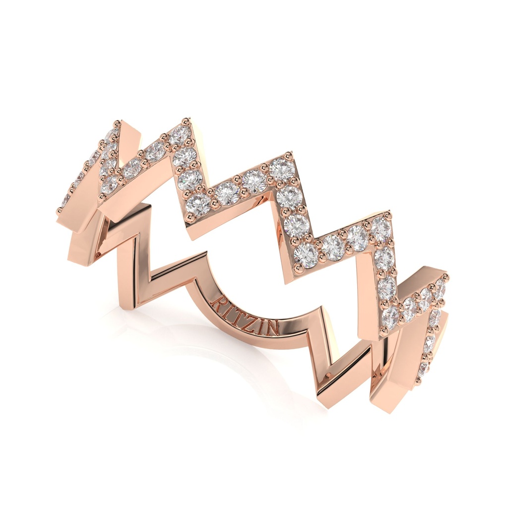 Round Cut Diamond Zig Zag Style Anniversary Gift  Matching Band for Her