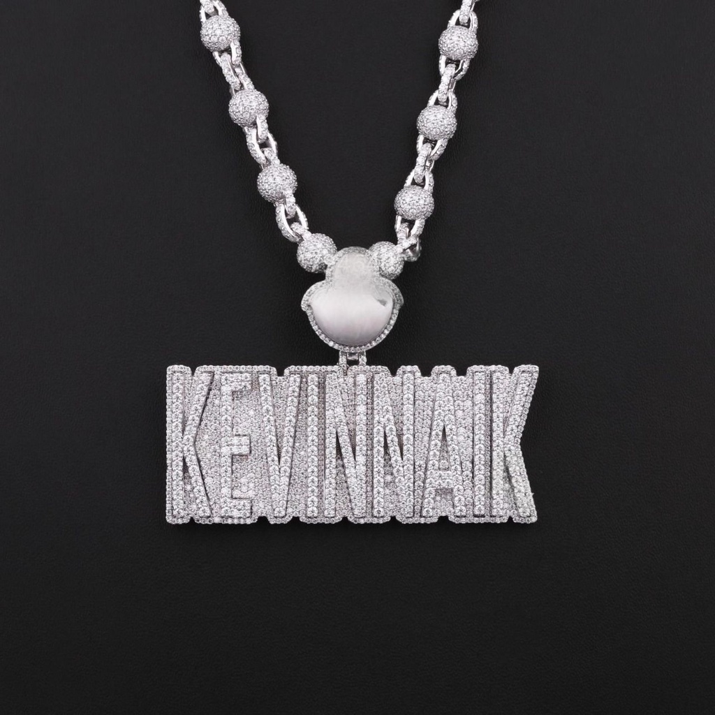 Fully Iced Out Lab Diamond Chain With Pendant Custom Hand Made Letter Diamond Pendant In 14KT White Gold