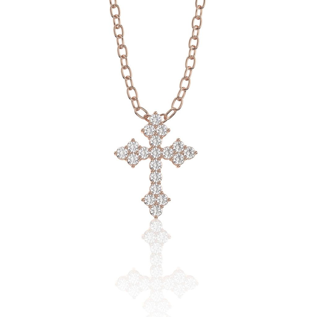 Round Cut Diamond Cross Charm Pendant Necklace For Women