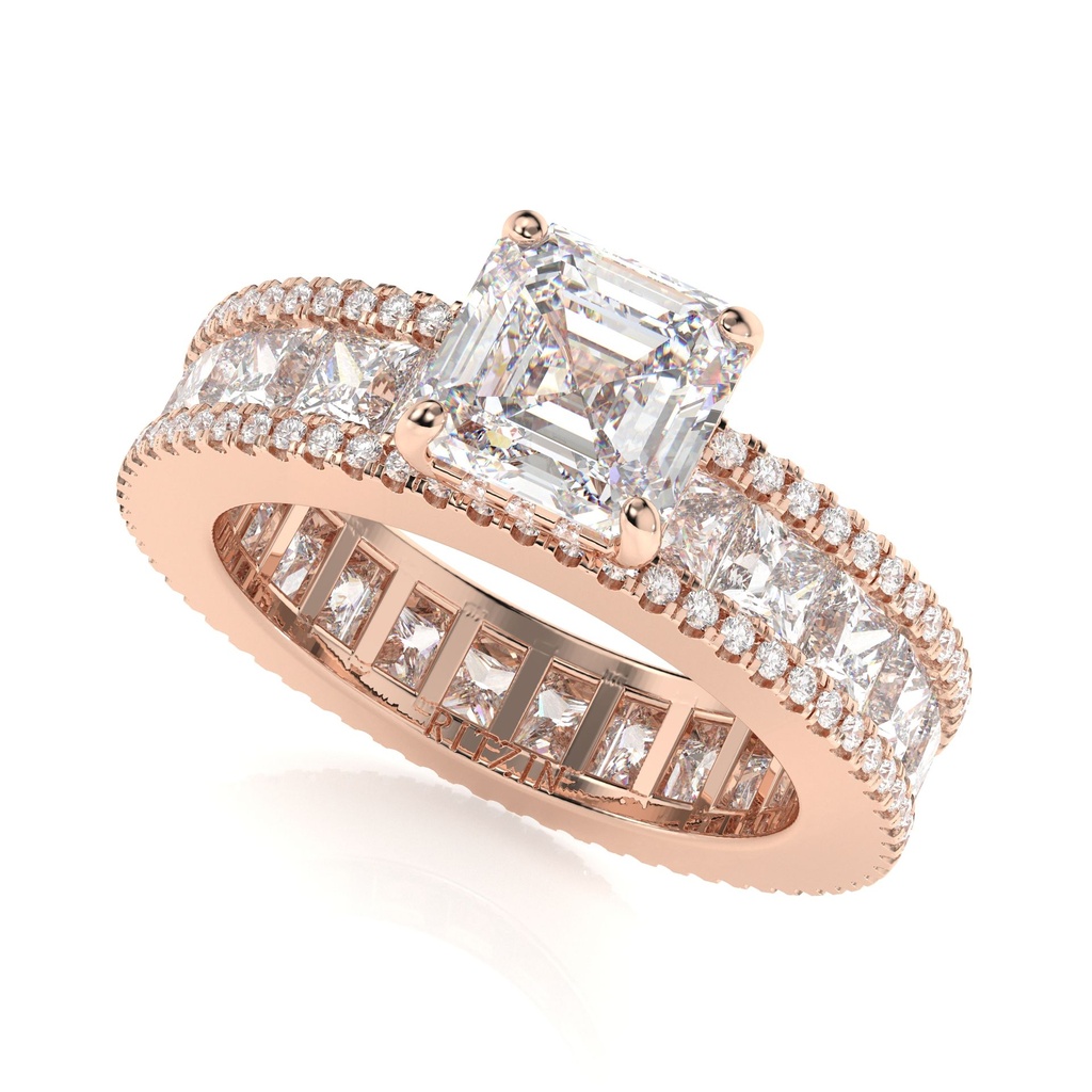Asscher Cut Diamond Solitaire With Accents Engagement Ring For Her