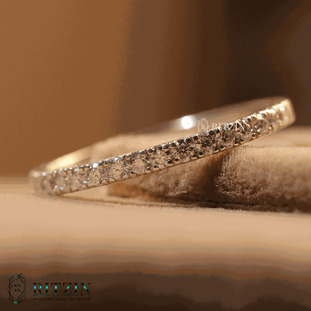 Round Cut Diamond Half Eternity Wedding Band For Women