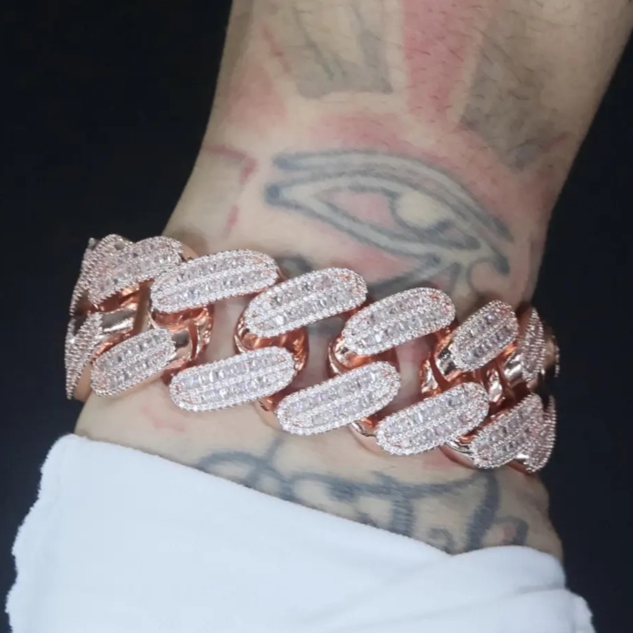 Rose Gold Cuban Link Bracelet | Iced Out Bracelet | Rose Gold Baguette Diamond Bracelet | Hip Hop Bracelet | Big Cuban Bracelet