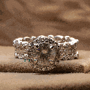 Off White Round Cut Diamond Halo With Trio Set Engagement Ring For Women 