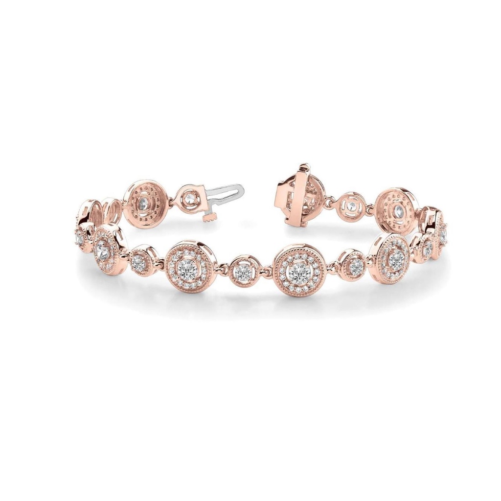 Round Cut Diamond Halo Style Tara Vintage Bracelet For Women