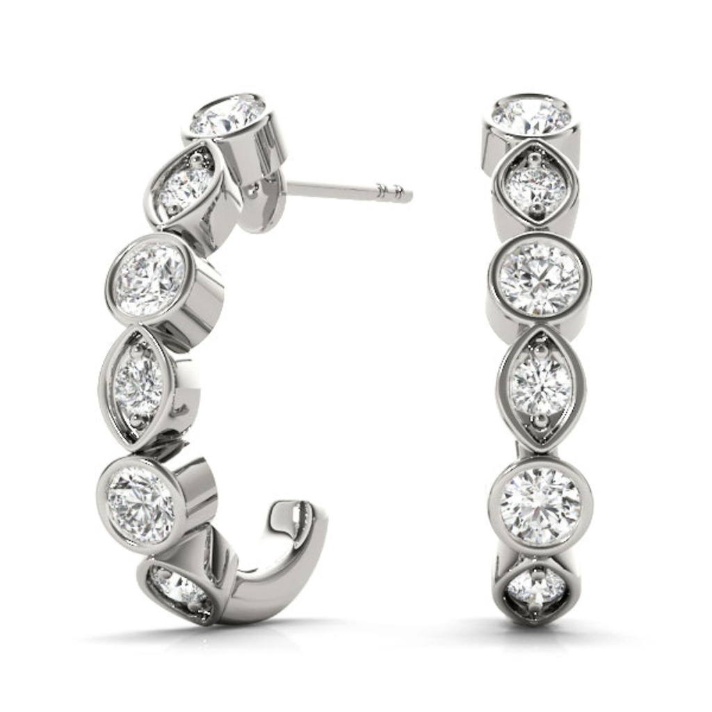 Round Cut Diamond J-Hoop Earring For Women 