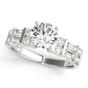 Round And Baguette Cut Diamond Solitaire With Accent Engagement Ring For Women