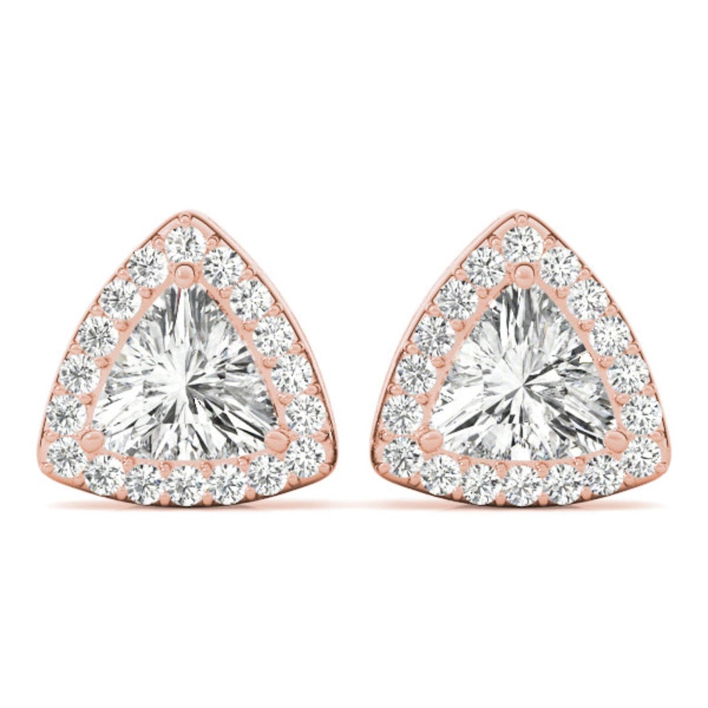 Trillion And Round Cut Diamond With Halo Style Studs Earring For Women