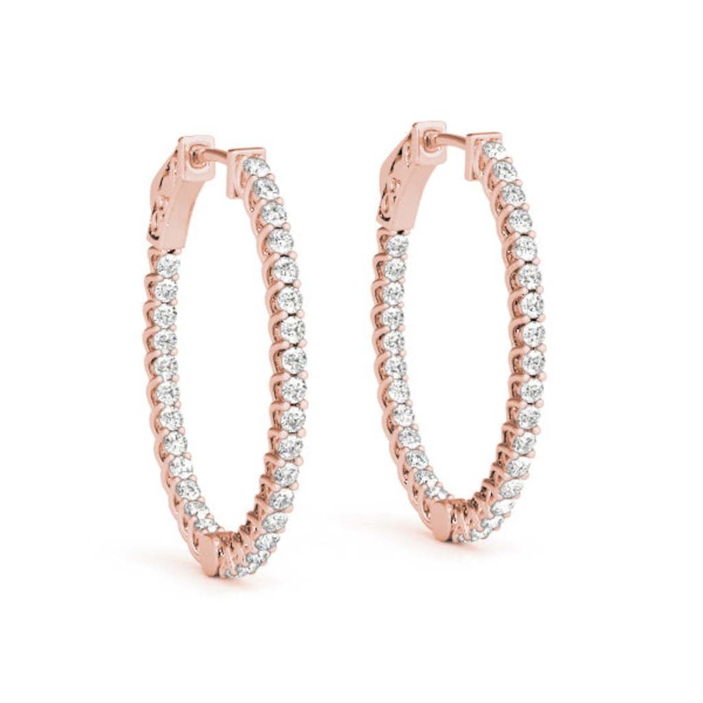 Round Cut Diamond Snap Closure Hoop Earring For Women