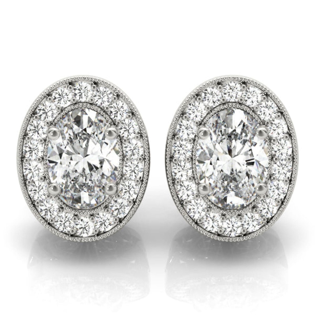 Oval And Round Cut Diamond Halo Style Stud Earring For Women