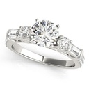 Round And Baguette Cut Diamond Solitaire With Accent Engagement Ring For Women