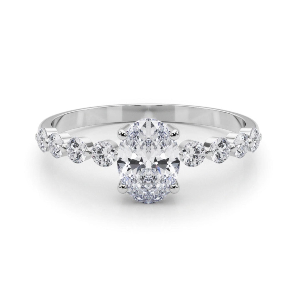 Oval And Round Cut Diamond Solitaire With Accent Engagement Ring For Women