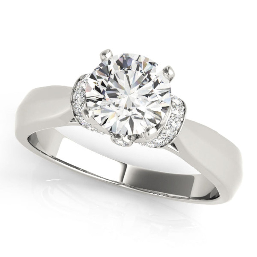 Round Cut Diamond Hidden Halo Style Engagement Ring For Women