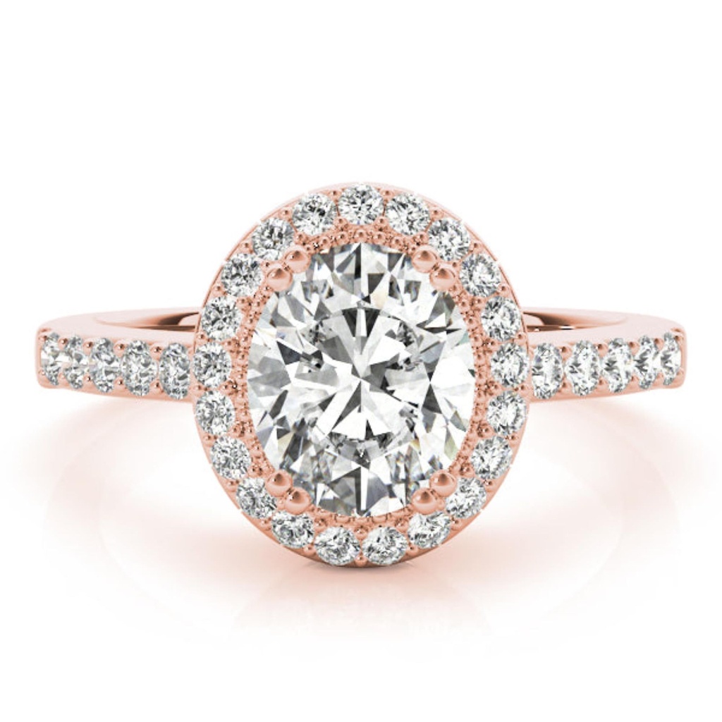 Oval And Round Cut Diamond Halo With Accent Style Engagement Ring For Women