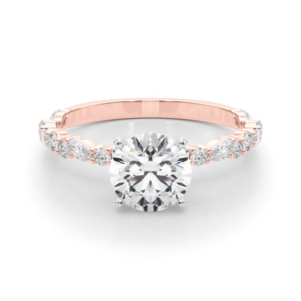 Round And Marquise Cut Diamond Solitaire With Accent Engagement Ring For Women