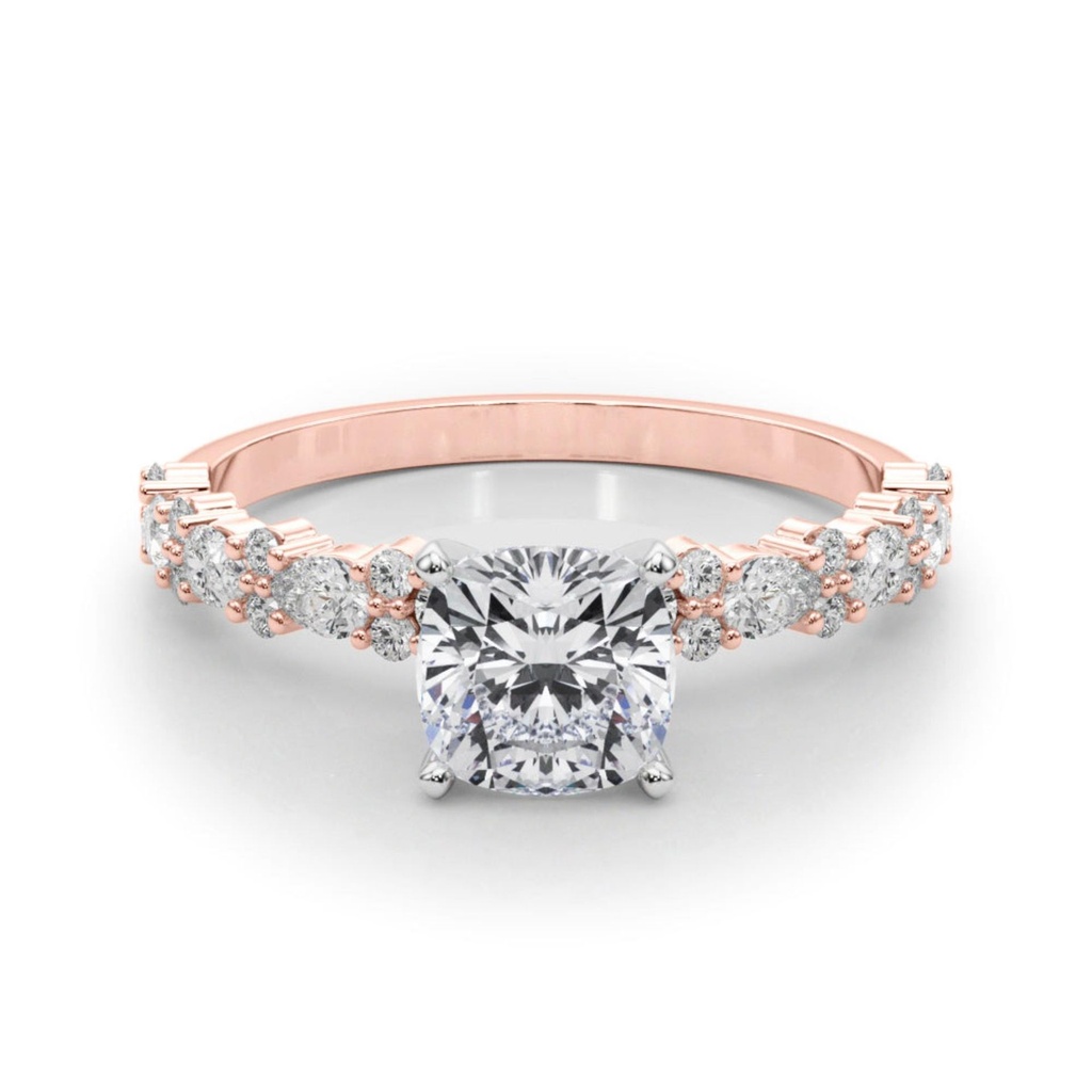 Round And Pear Cut Diamond Solitaire With Accent Engagement Ring For Women