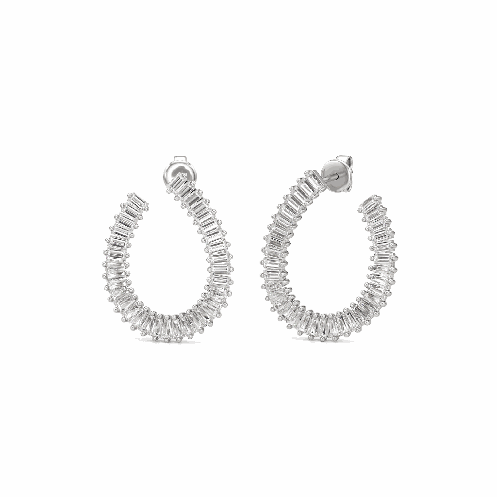 Lab Grown Diamond Hoop Engagement Baguette Cut Earrings for Women Birthday Gift