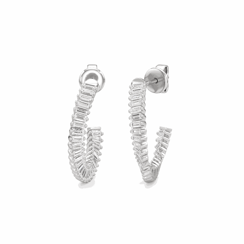 Baguette Cut Diamond Hoop Earring For Women