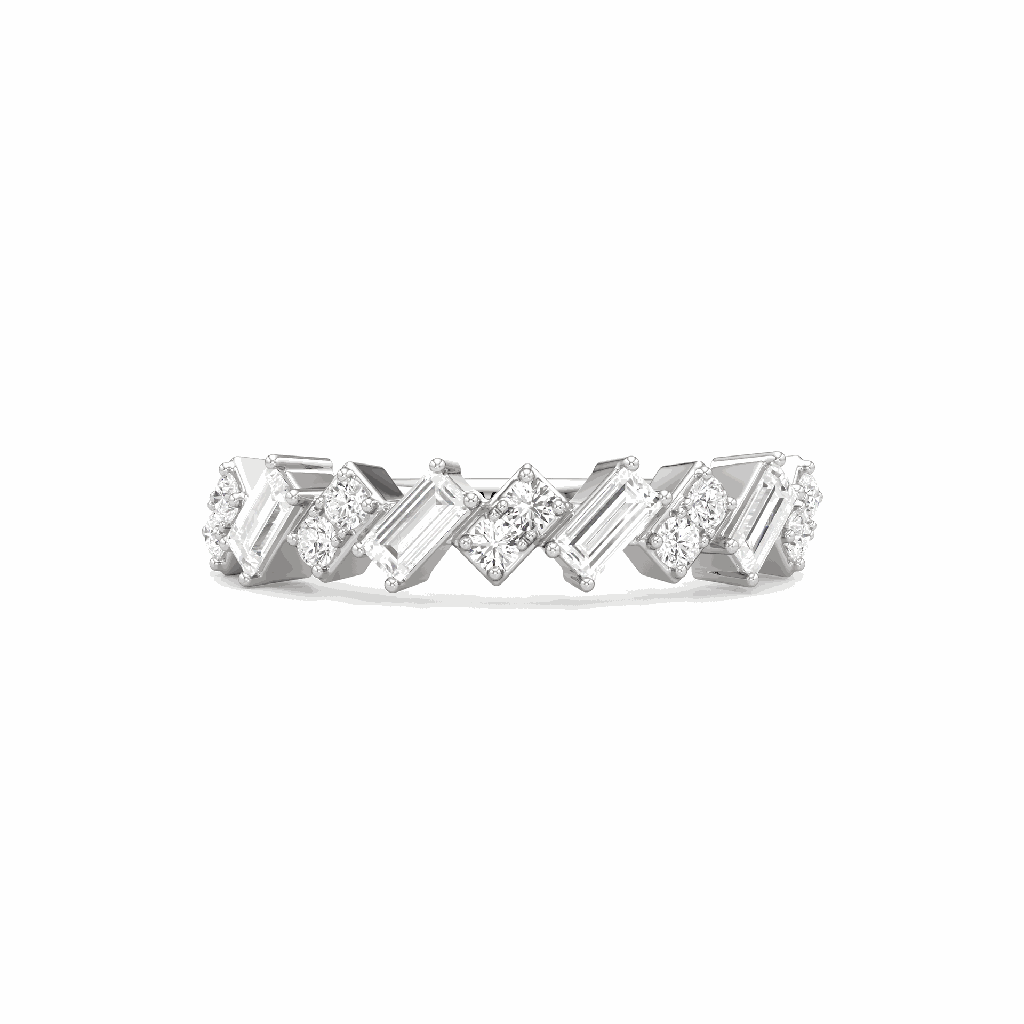 Round And Baguette Cut Diamond Half Eternity Engagement Ring For Women