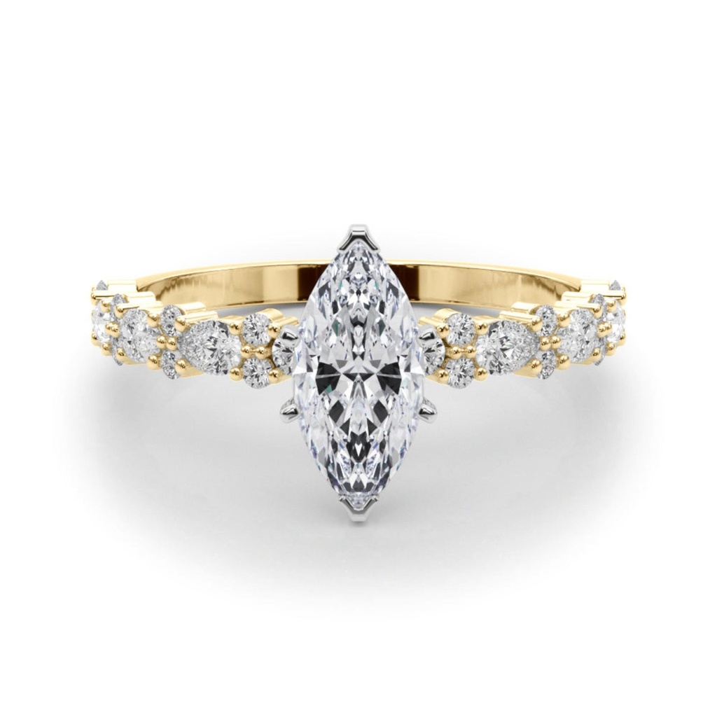 Marquise And Pear Cut Diamond Solitaire With Accent Style Engagement Ring For Women
