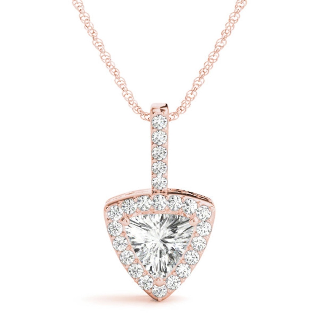 Trillion And Round Cut Diamond Halo Pendant Necklace For Women