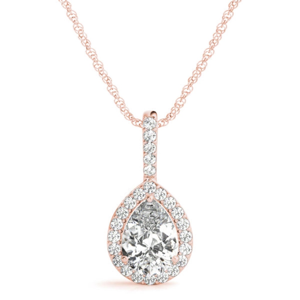 Pear And Round Cut Diamond Halo Pendant Necklace For Women