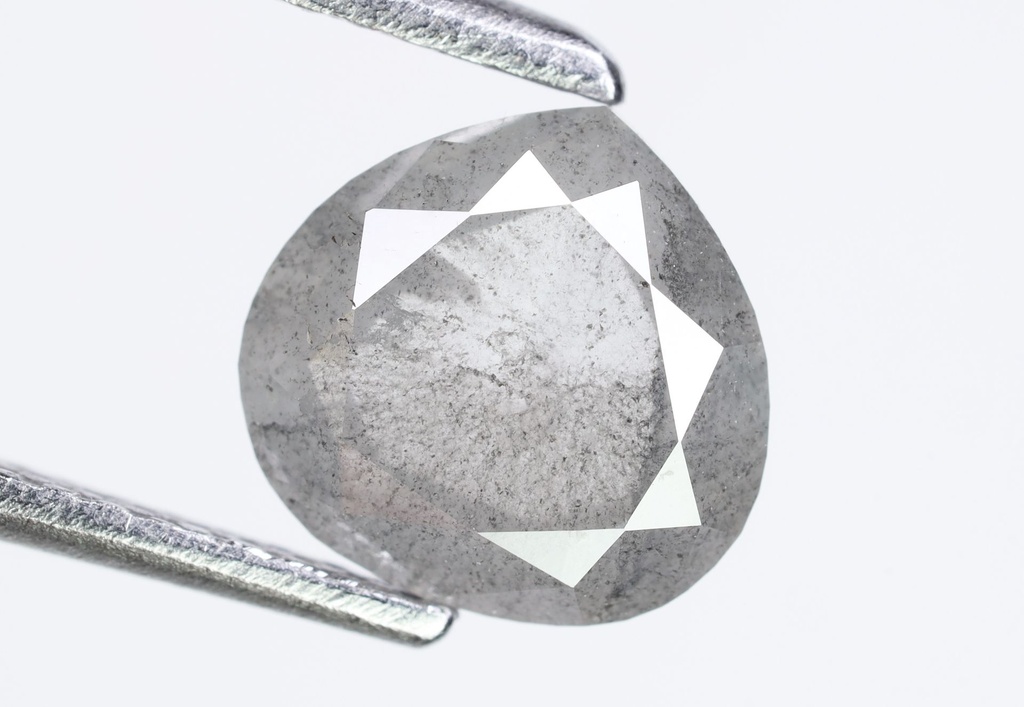 1.70 Ct, 7.6 X 7.8 X 3.4 MM, Natural Rustic Diamond Fancy Gray Salt And Pepper Heart Pear Shape Faceted Diamond For Mine Diamond Ring,DG4751