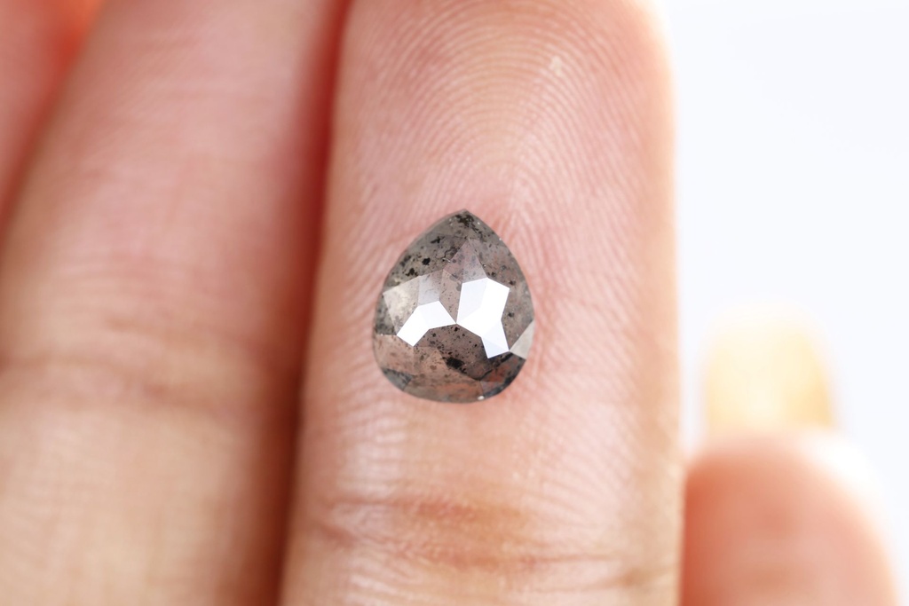 1.26 Ct, 7.5 X 6.1 X 3.4 MM, Natural Rustic Diamond Gray Salt And Pepper Pear Shape Diamond, Mine Cut Diamond, Real Crystal Ring, DG7551