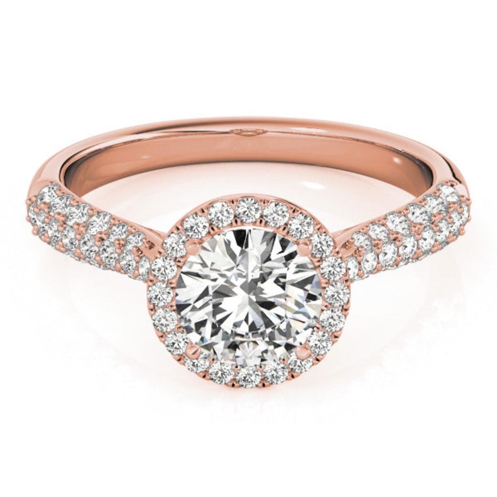 Round Cut Diamond Halo With Accent Style Engagement Ring For Women