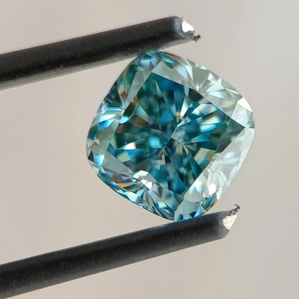 Loose Moissanite Fancy Blue Clean Cushion Cut 10.50 MM