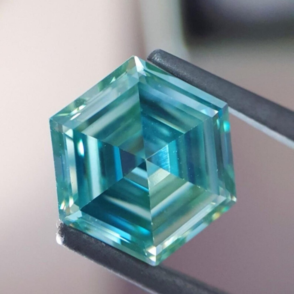 Loose Moissanite Fancy Blue Clean Hexagon Cut 9.00 MM