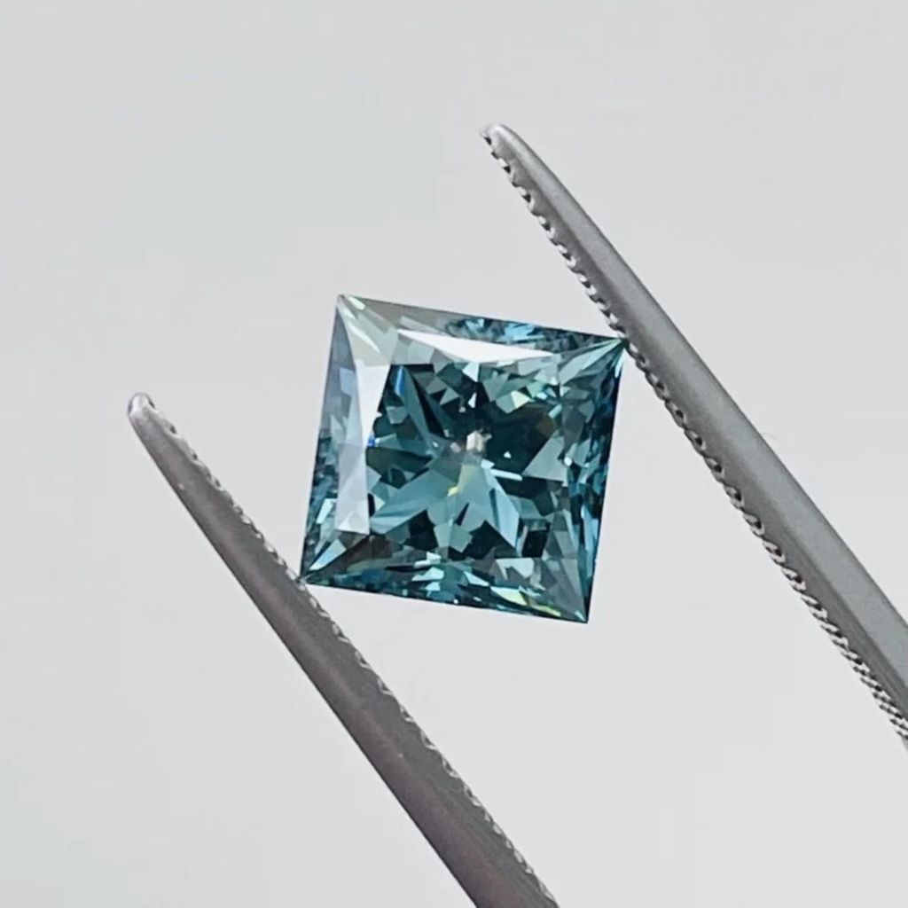 Loose Moissanite Fancy Blue Clean Princess Cut 6.50 MM