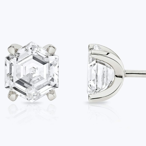  Hexagon Cut Diamond Solitaire Stud Earring For Women